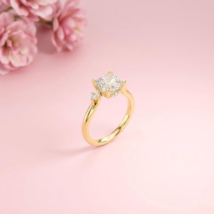 2.58Ct Moissanite Cushion Cut Three Stone Ring