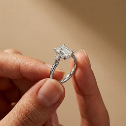 2.23Ct Moissanite Emerald Cut Three Stone Ring