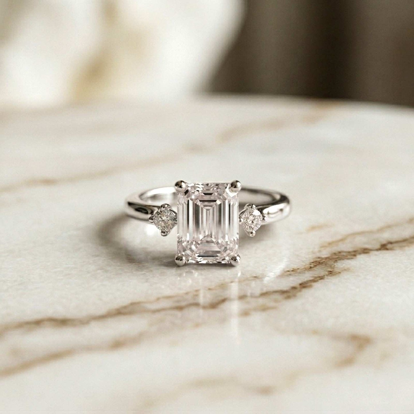 2.23Ct Moissanite Emerald Cut Three Stone Ring