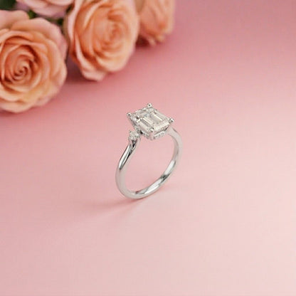 2.23Ct Moissanite Emerald Cut Three Stone Ring