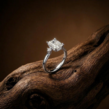 2.23Ct Moissanite Emerald Cut Three Stone Ring