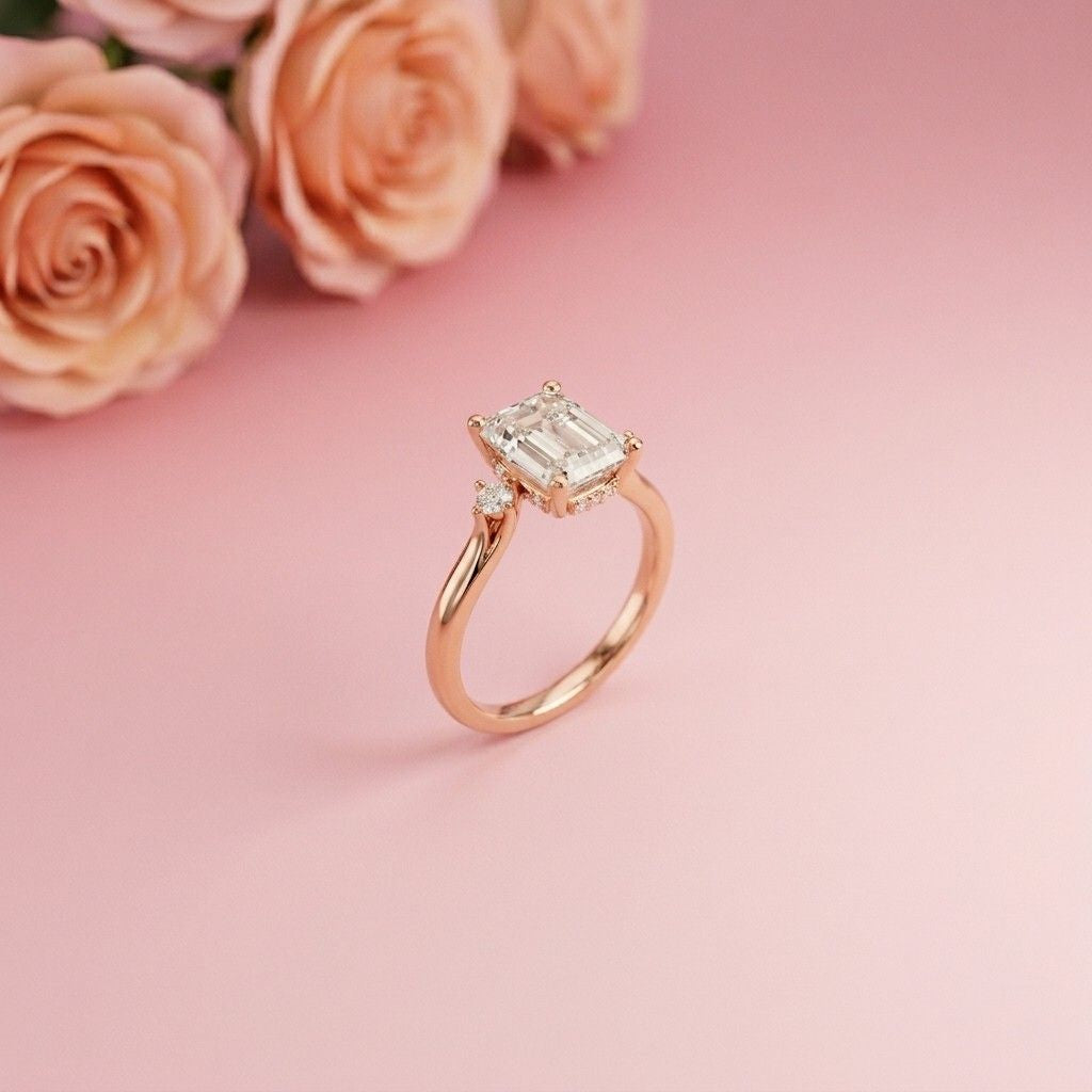 2.23Ct Moissanite Emerald Cut Three Stone Ring