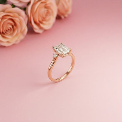 2.23Ct Moissanite Emerald Cut Three Stone Ring