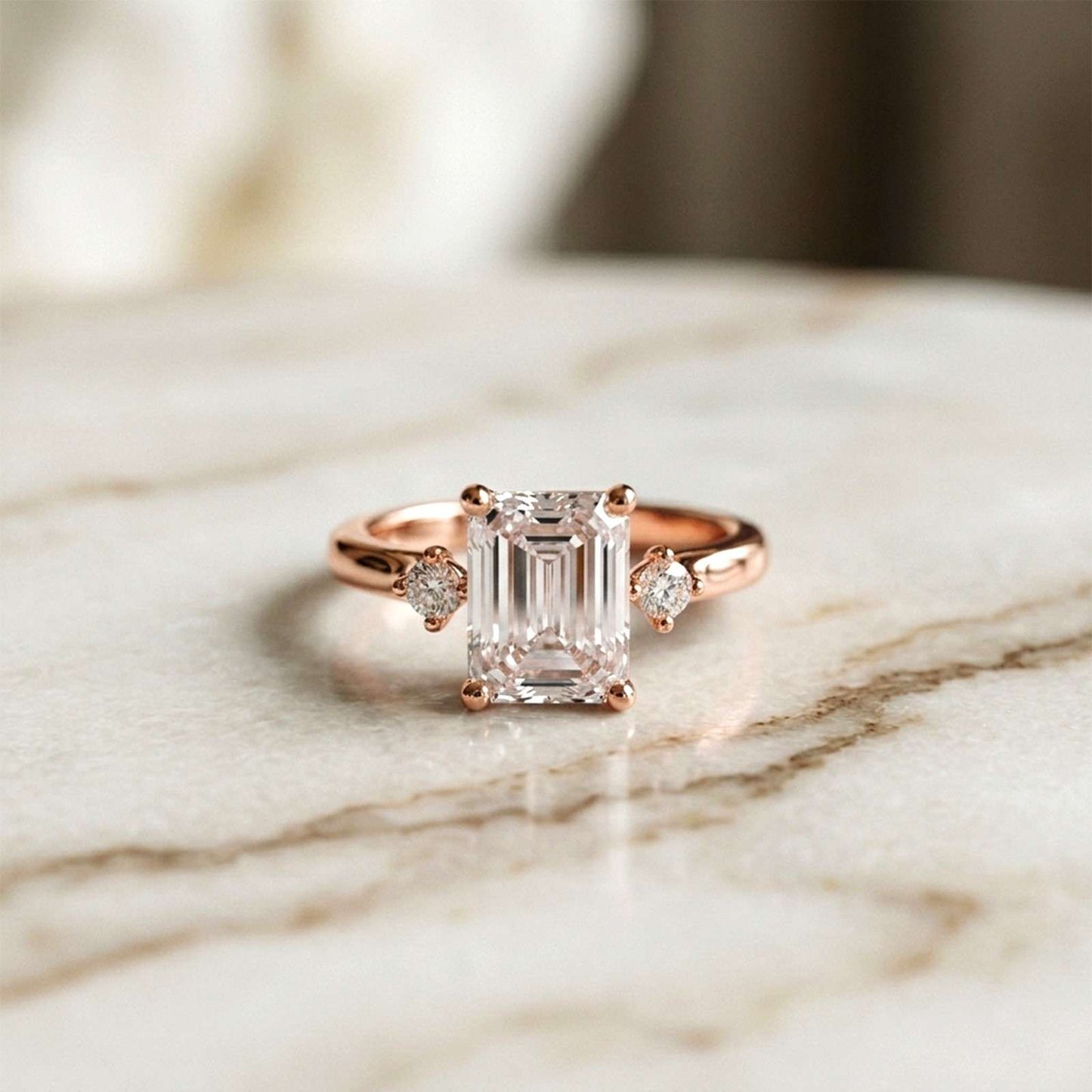 2.23Ct Moissanite Emerald Cut Three Stone Ring