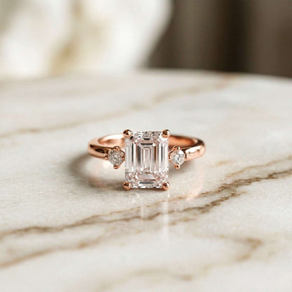 2.23Ct Moissanite Emerald Cut Three Stone Ring