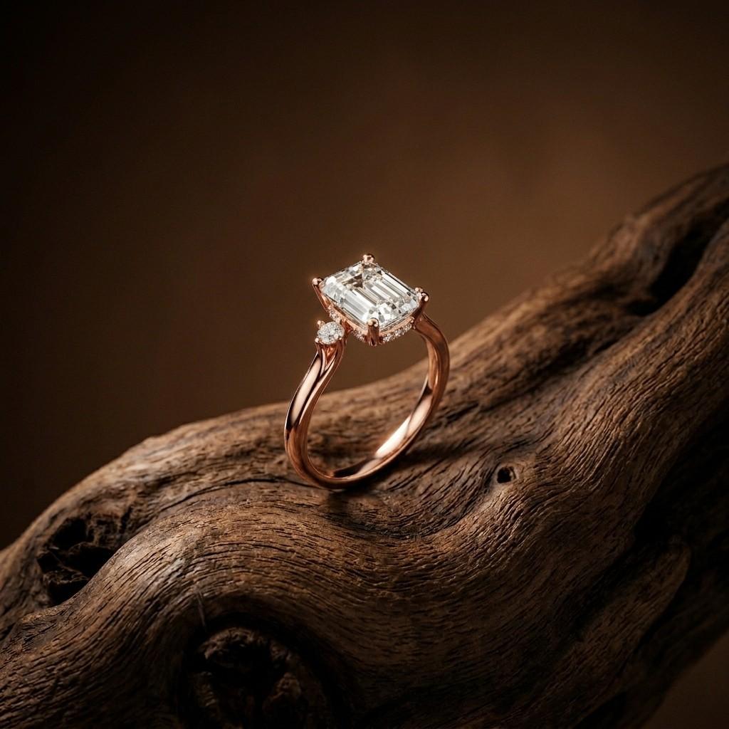 2.23Ct Moissanite Emerald Cut Three Stone Ring