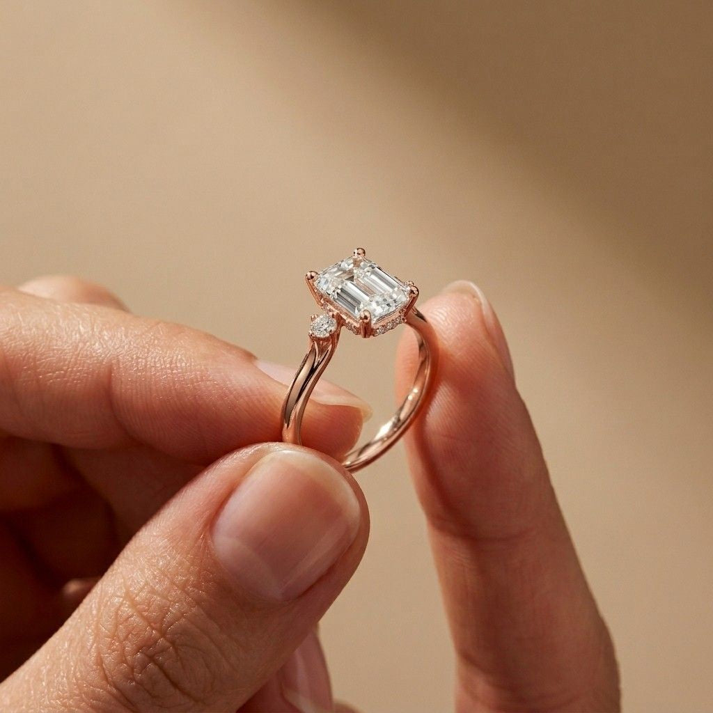 2.23Ct Moissanite Emerald Cut Three Stone Ring
