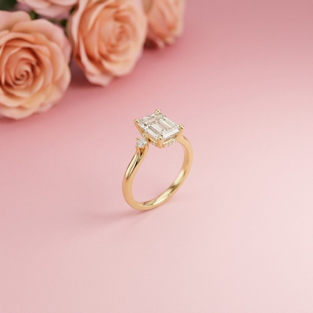 2.23Ct Moissanite Emerald Cut Three Stone Ring