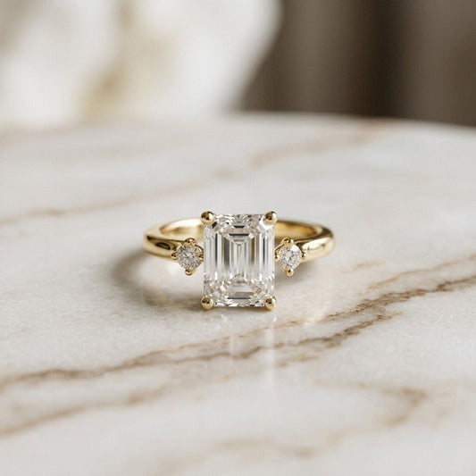 2.23Ct Moissanite Emerald Cut Three Stone Ring
