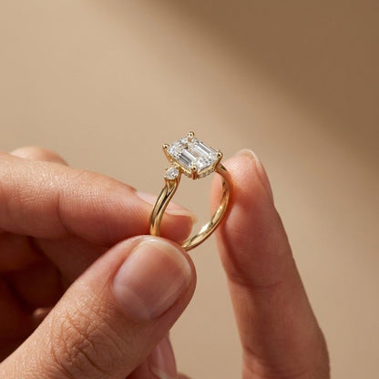 2.23Ct Moissanite Emerald Cut Three Stone Ring