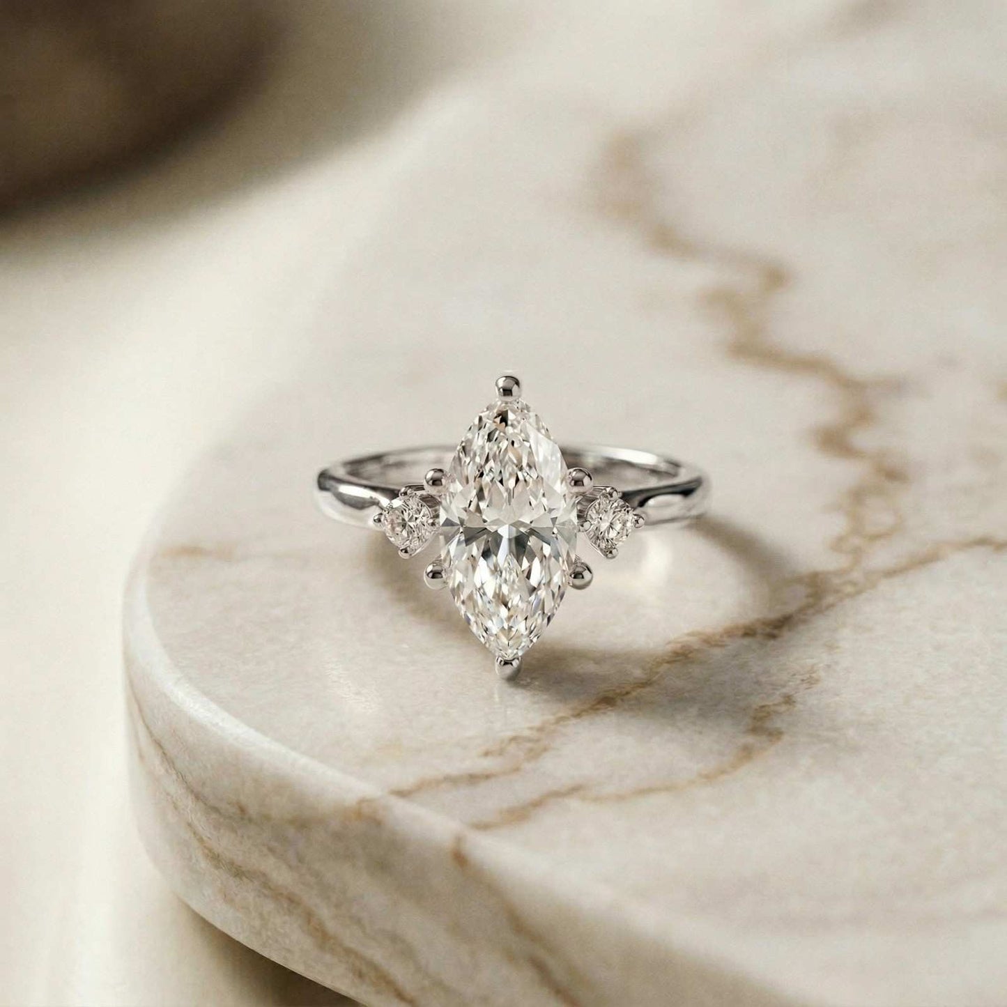 1.95Ct Moissanite Marquise Cut Three Stone Ring