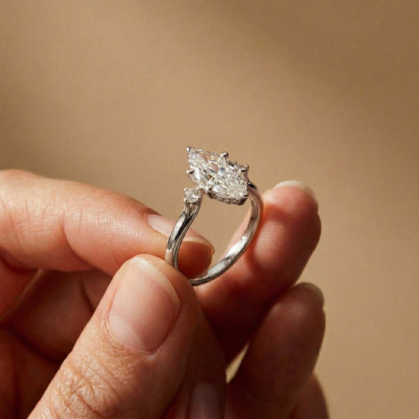 1.95Ct Moissanite Marquise Cut Three Stone Ring