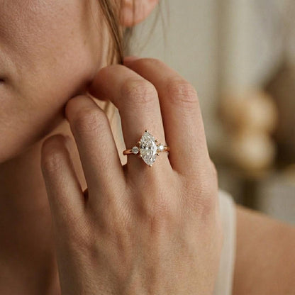 1.95Ct Moissanite Marquise Cut Three Stone Ring