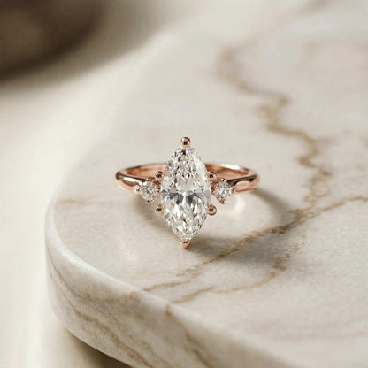 1.95Ct Moissanite Marquise Cut Three Stone Ring