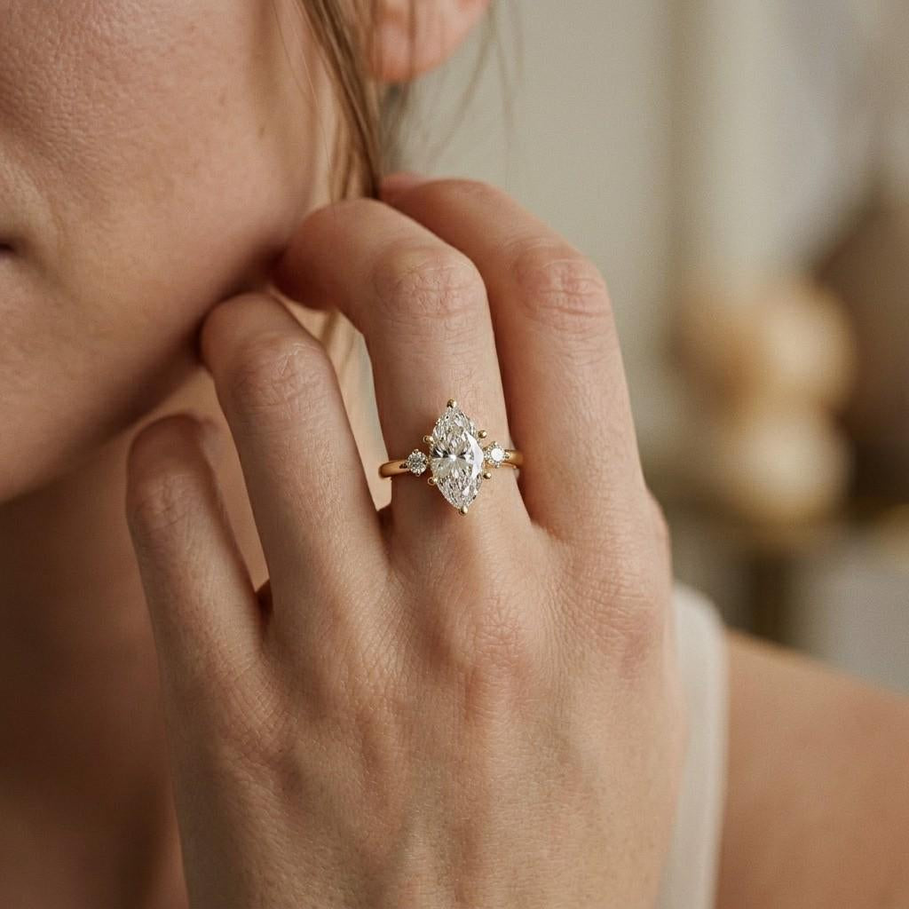 1.95Ct Moissanite Marquise Cut Three Stone Ring