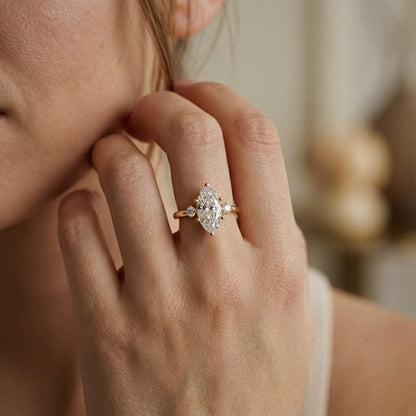 1.95Ct Moissanite Marquise Cut Three Stone Ring