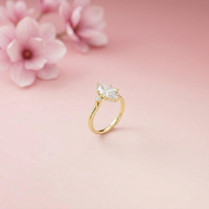 1.95Ct Moissanite Marquise Cut Three Stone Ring