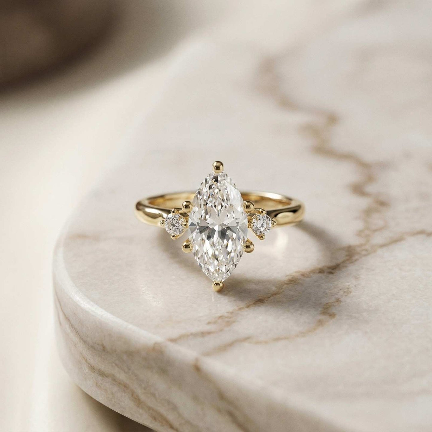 1.95Ct Moissanite Marquise Cut Three Stone Ring