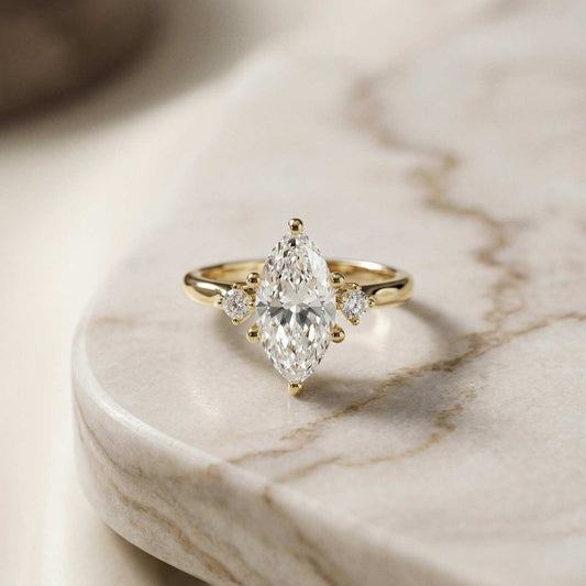 1.95Ct Moissanite Marquise Cut Three Stone Ring