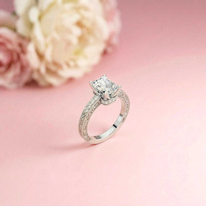 2.19Ct Moissanite Vintage Radiant Cut Milgrain Ring