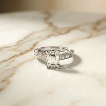 2.19Ct Moissanite Vintage Radiant Cut Milgrain Ring
