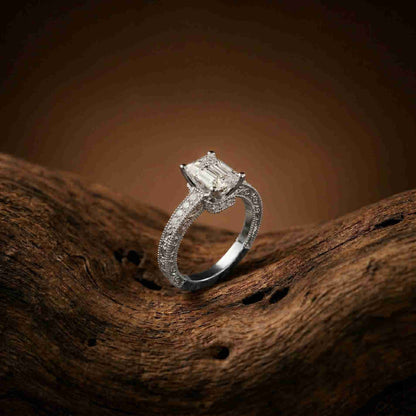 2.19Ct Moissanite Vintage Radiant Cut Milgrain Ring