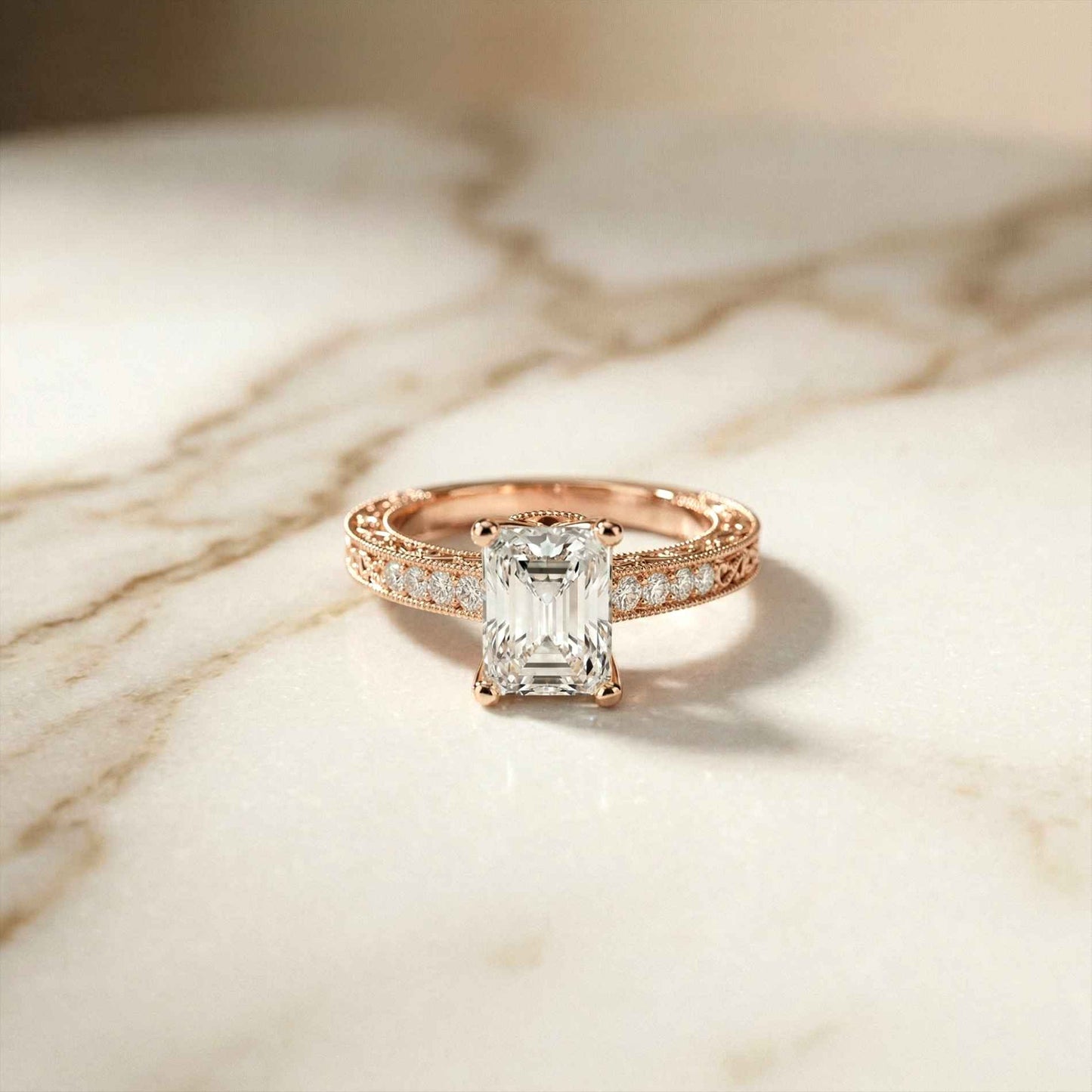 2.19Ct Moissanite Vintage Radiant Cut Milgrain Ring