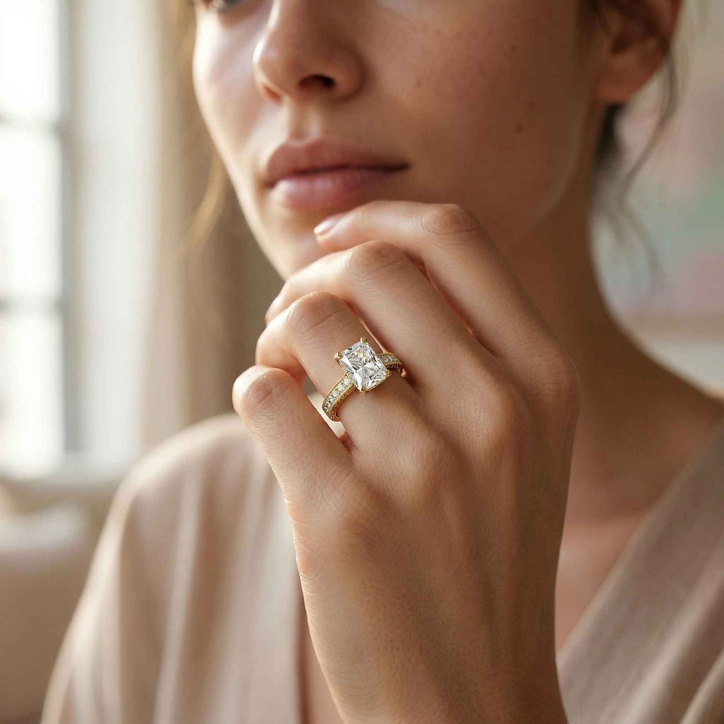2.19Ct Moissanite Vintage Radiant Cut Milgrain Ring