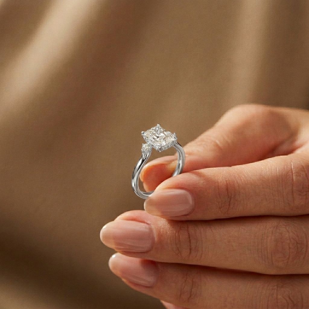 2.13Ct Moissanite Radiant Cut Three-Stone Ring