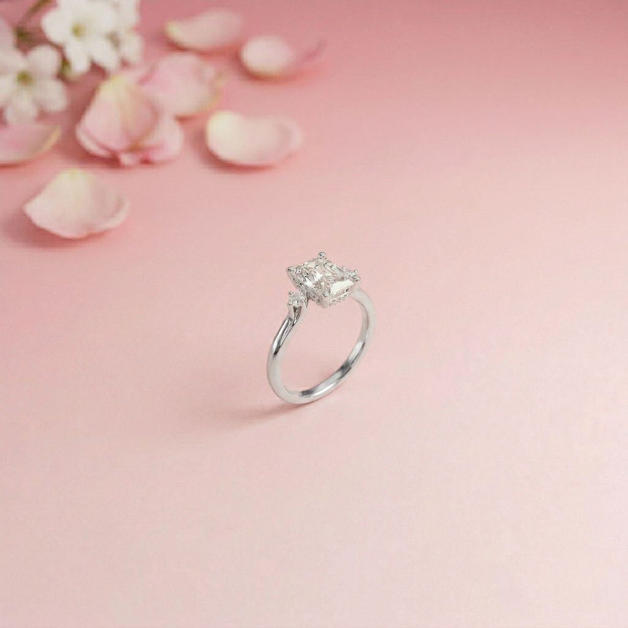2.13Ct Moissanite Radiant Cut Three-Stone Ring