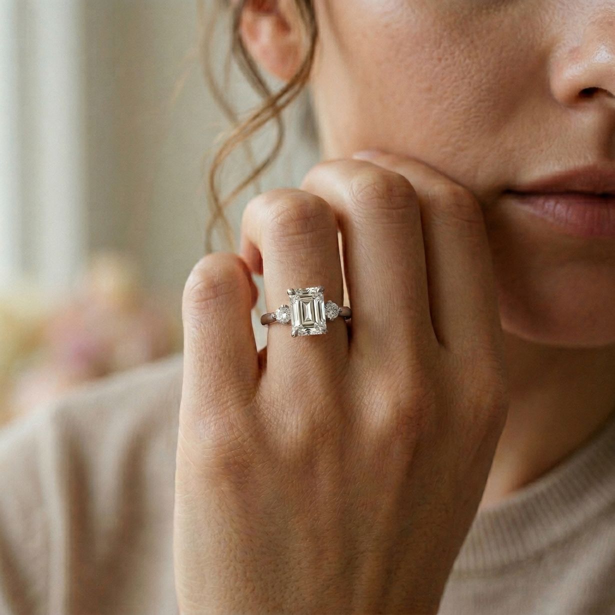 2.13Ct Moissanite Radiant Cut Three-Stone Ring