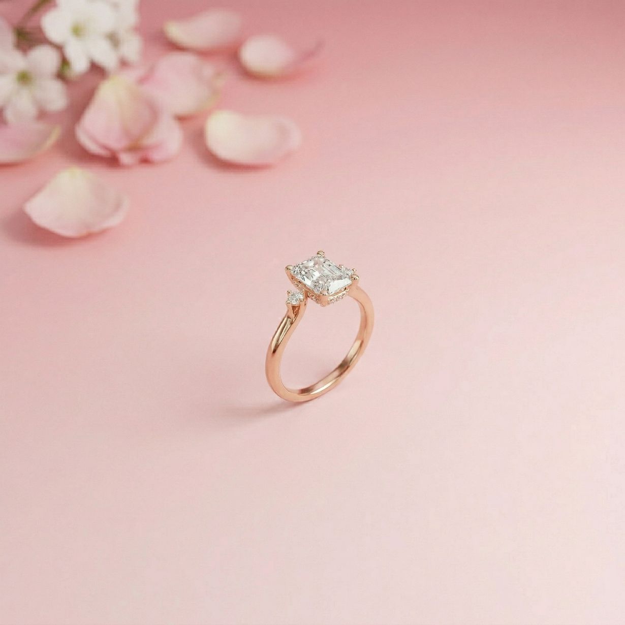 2.13Ct Moissanite Radiant Cut Three-Stone Ring