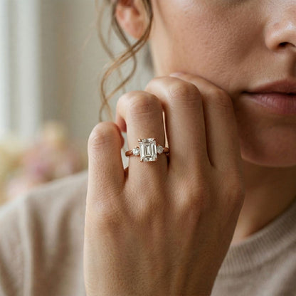 2.13Ct Moissanite Radiant Cut Three-Stone Ring