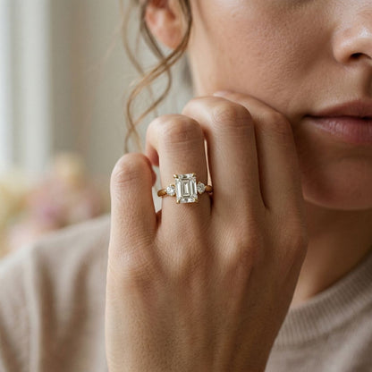 2.13Ct Moissanite Radiant Cut Three-Stone Ring
