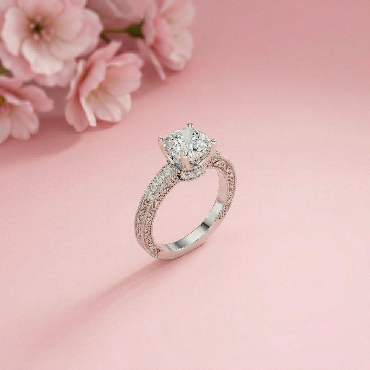 1.97Ct Moissanite Cushion Cut Vintage Ring