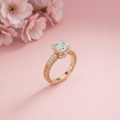 1.97Ct Moissanite Cushion Cut Vintage Ring