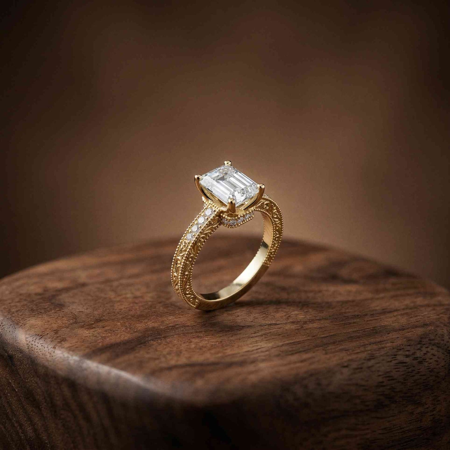 2.29Ct Moissanite Emerald Cut Vintage Pavé Ring