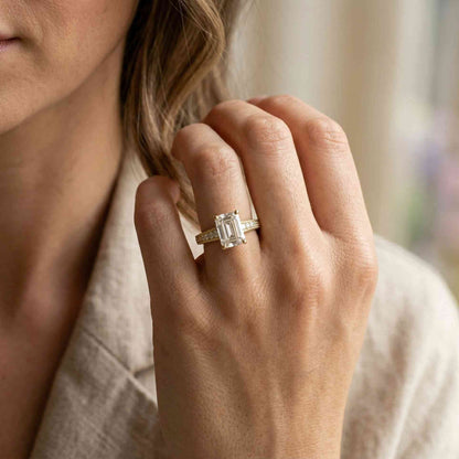 2.29Ct Moissanite Emerald Cut Vintage Pavé Ring