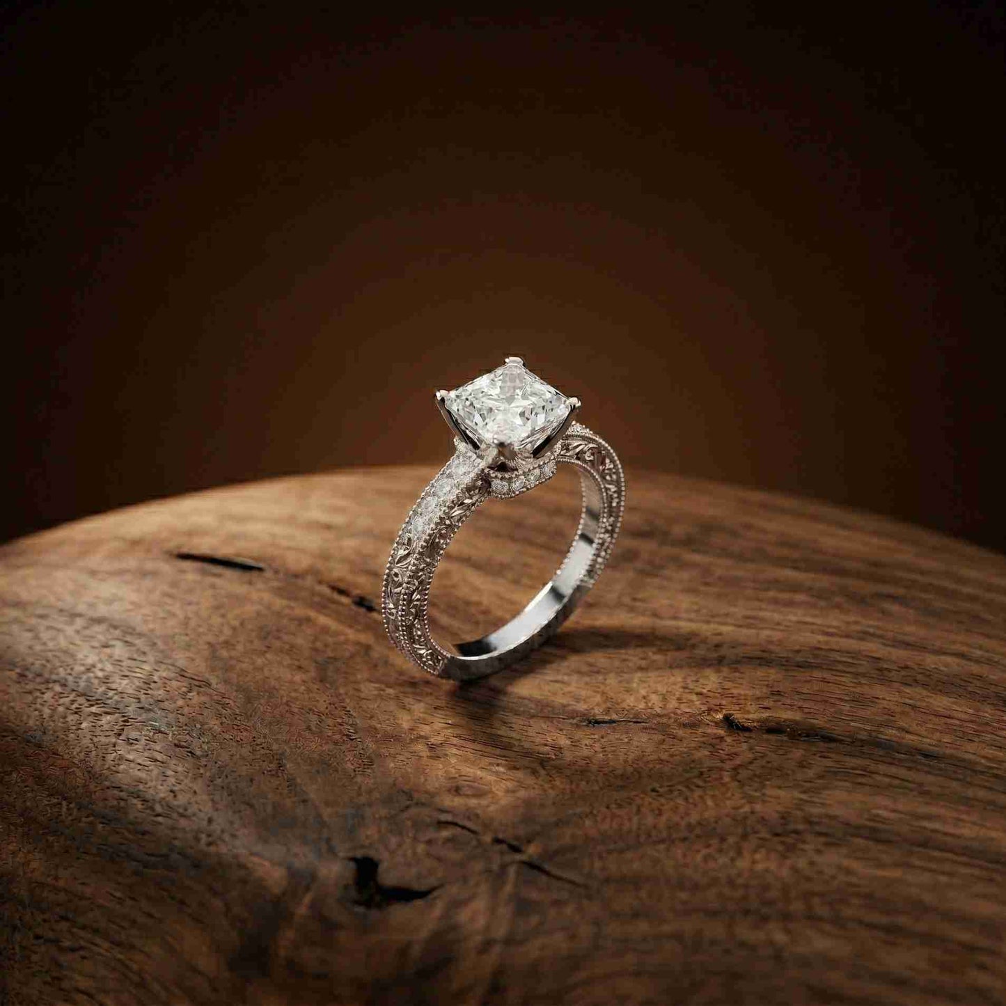 1.97Ct Moissanite Vintage Milgrain Emerald-Cut Halo Ring