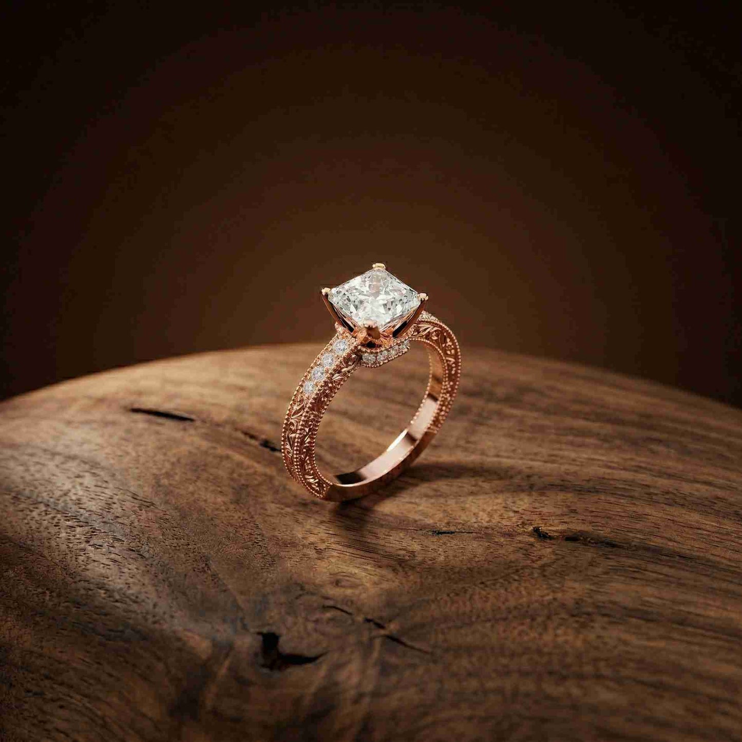 1.97Ct Moissanite Vintage Milgrain Emerald-Cut Halo Ring