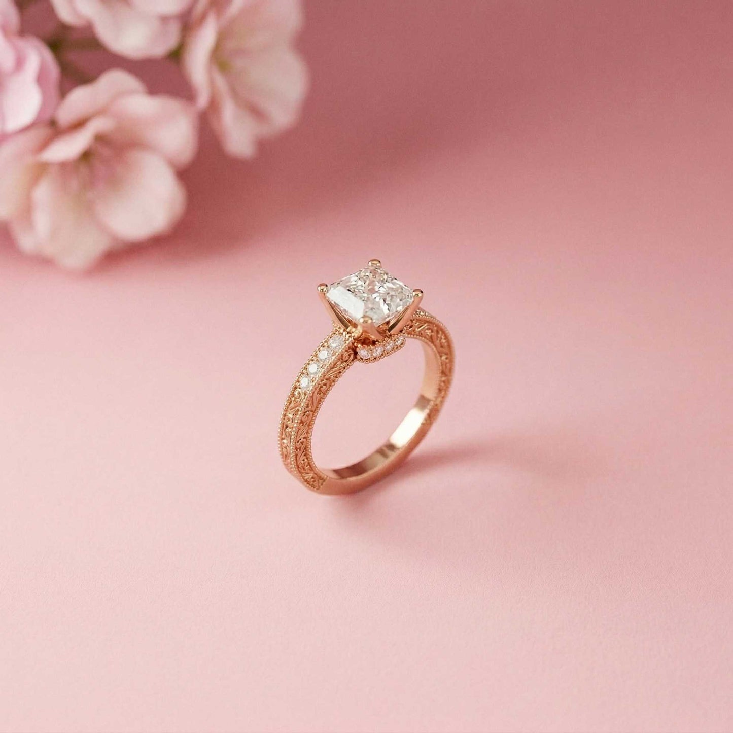 1.97Ct Moissanite Vintage Milgrain Emerald-Cut Halo Ring