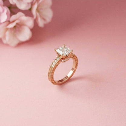 1.97Ct Moissanite Vintage Milgrain Emerald-Cut Halo Ring