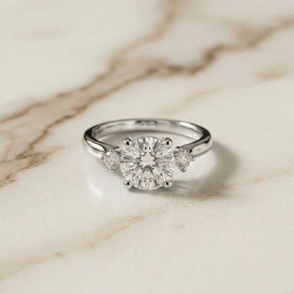 2.15Ct Moissanite Round Solitaire Three-Stone Ring