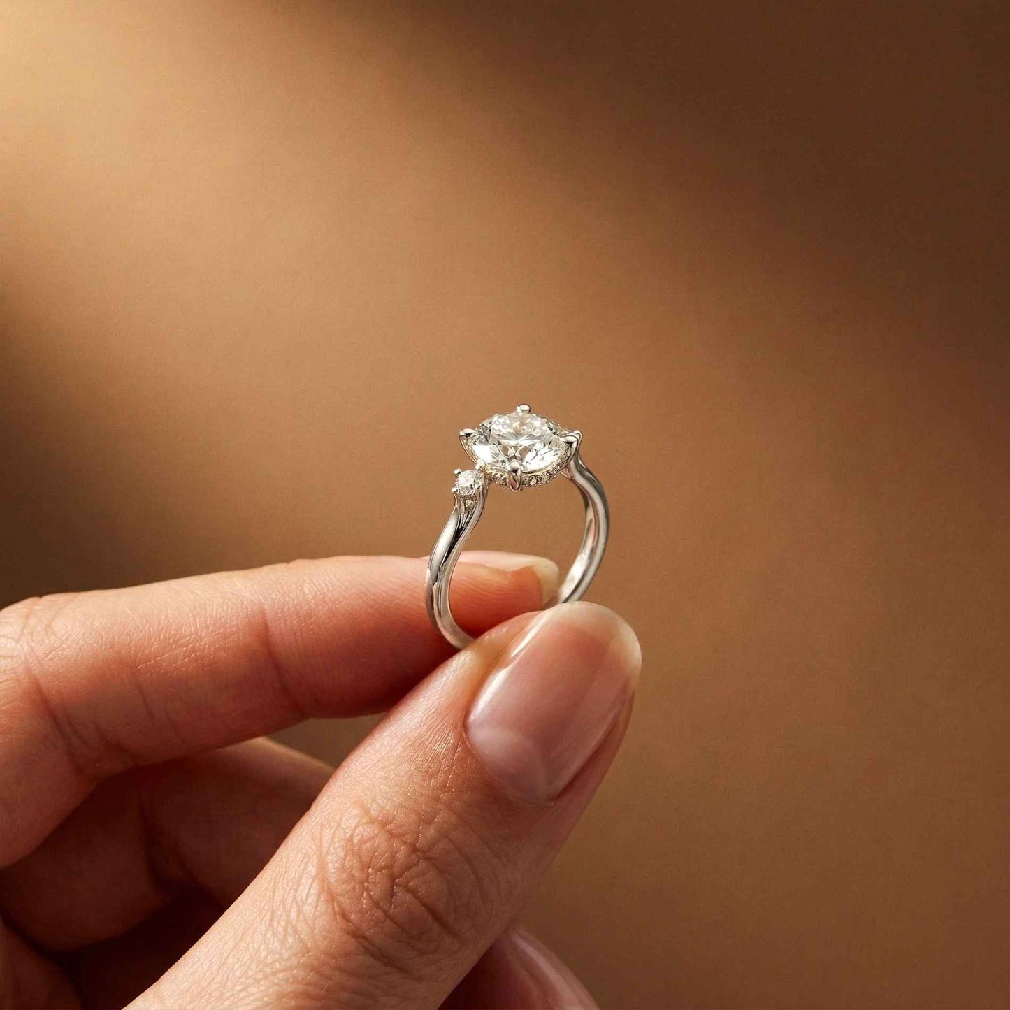 2.15Ct Moissanite Round Solitaire Three-Stone Ring