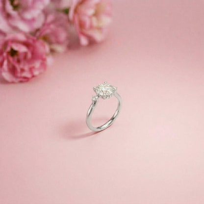 2.15Ct Moissanite Round Solitaire Three-Stone Ring