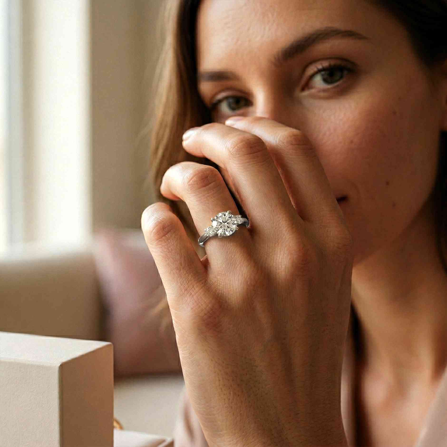 2.15Ct Moissanite Round Solitaire Three-Stone Ring