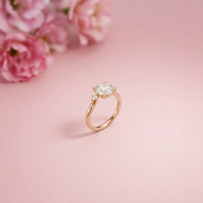 2.15Ct Moissanite Round Solitaire Three-Stone Ring