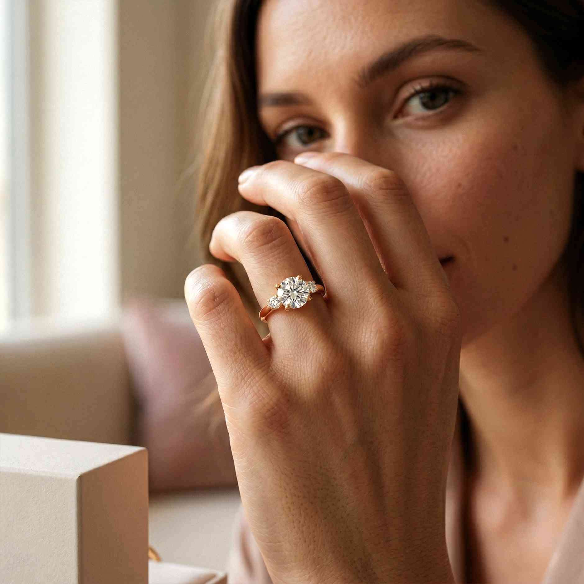 2.15Ct Moissanite Round Solitaire Three-Stone Ring