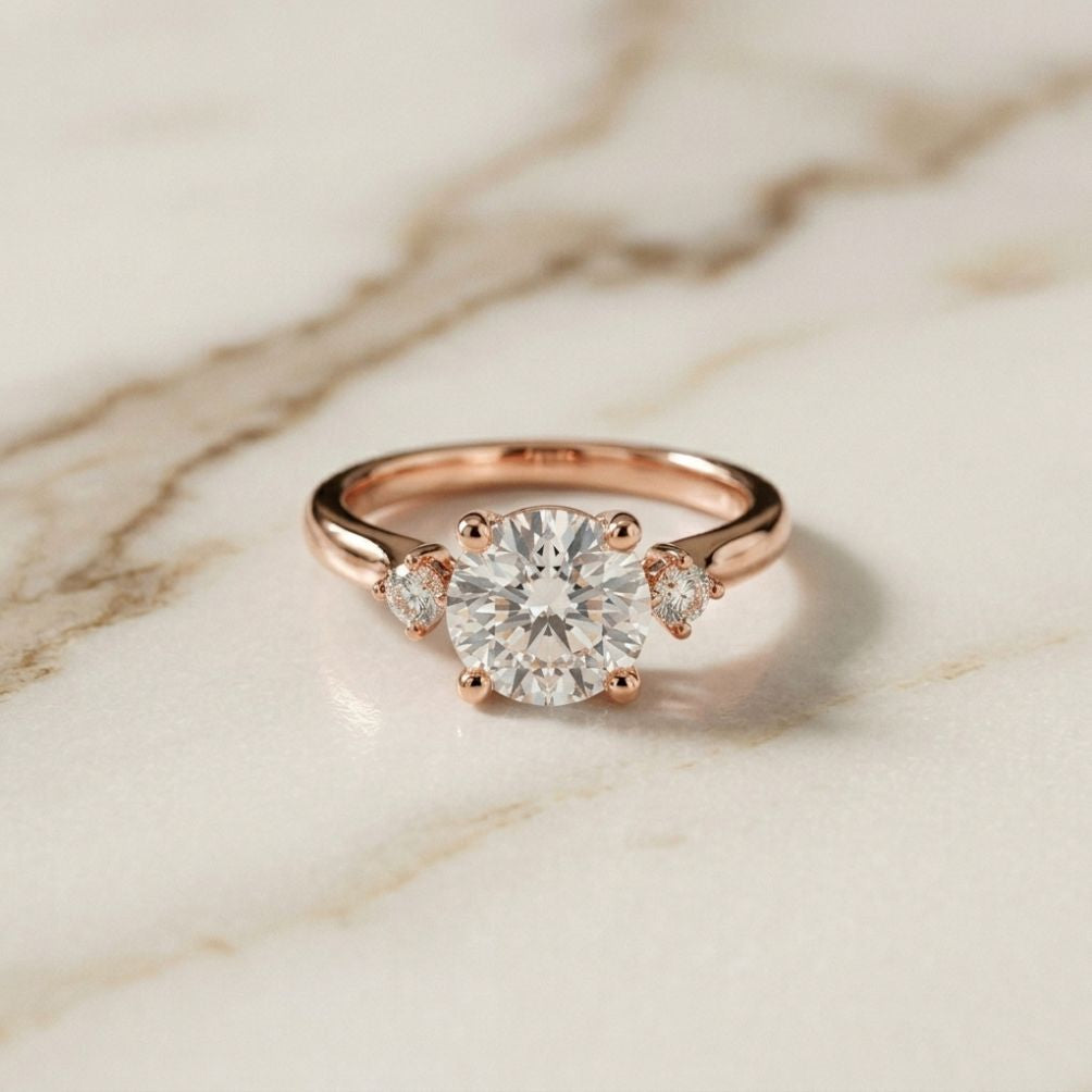 2.15Ct Moissanite Round Solitaire Three-Stone Ring