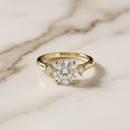 2.15Ct Moissanite Round Solitaire Three-Stone Ring
